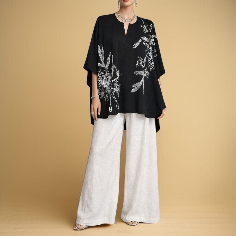 Escada Black Cardigan with White beaded details